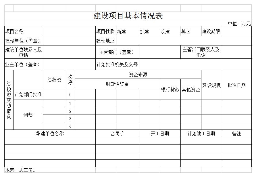 建设项目情况表excel模板