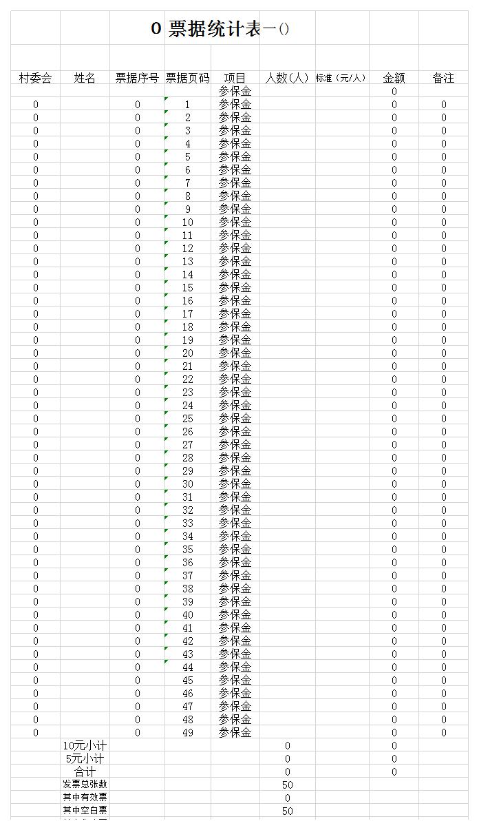 合作医疗票据统计表excel模板