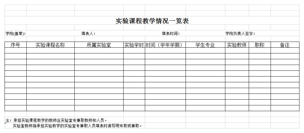 实验课程教学情况一览表excel模板