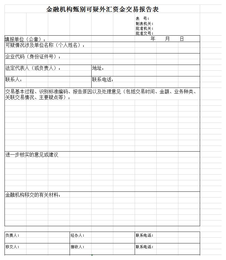 金融机构甄别可疑交易报告表excel模板