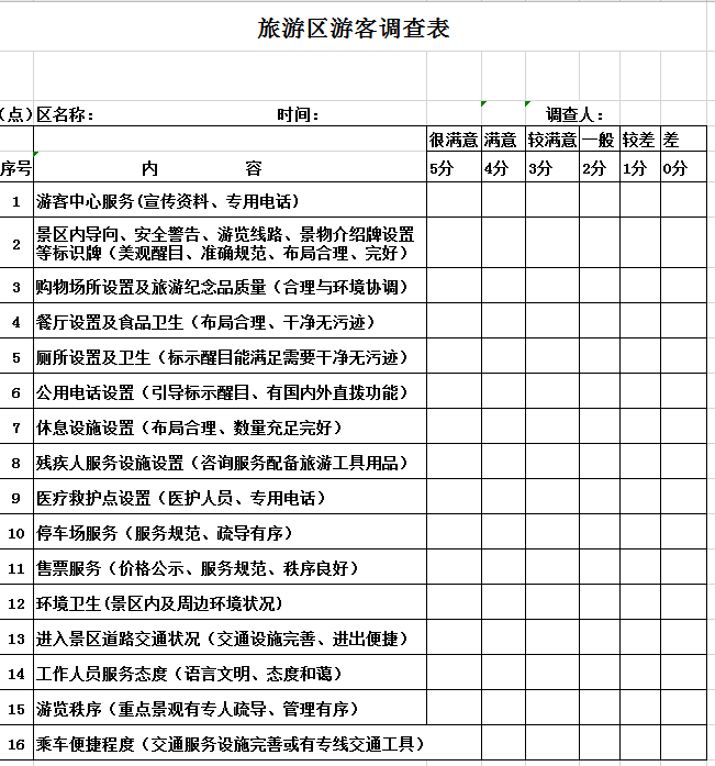 旅游区游客调查表excel模板