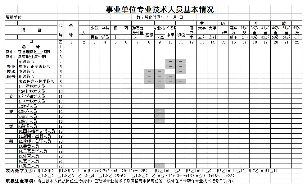 事业单位技术人员表格excel模板