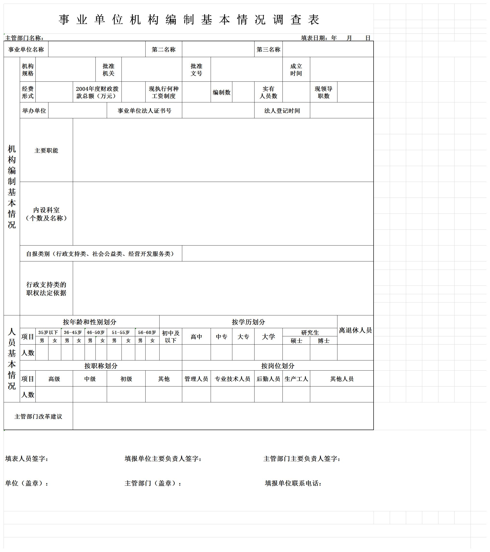 事业单位编制调查表excel模板