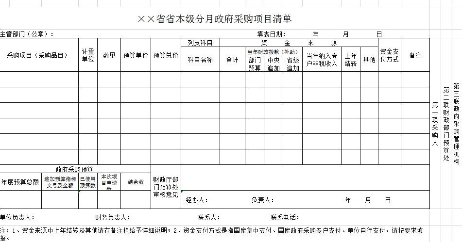 政府采购项目清单excel模板