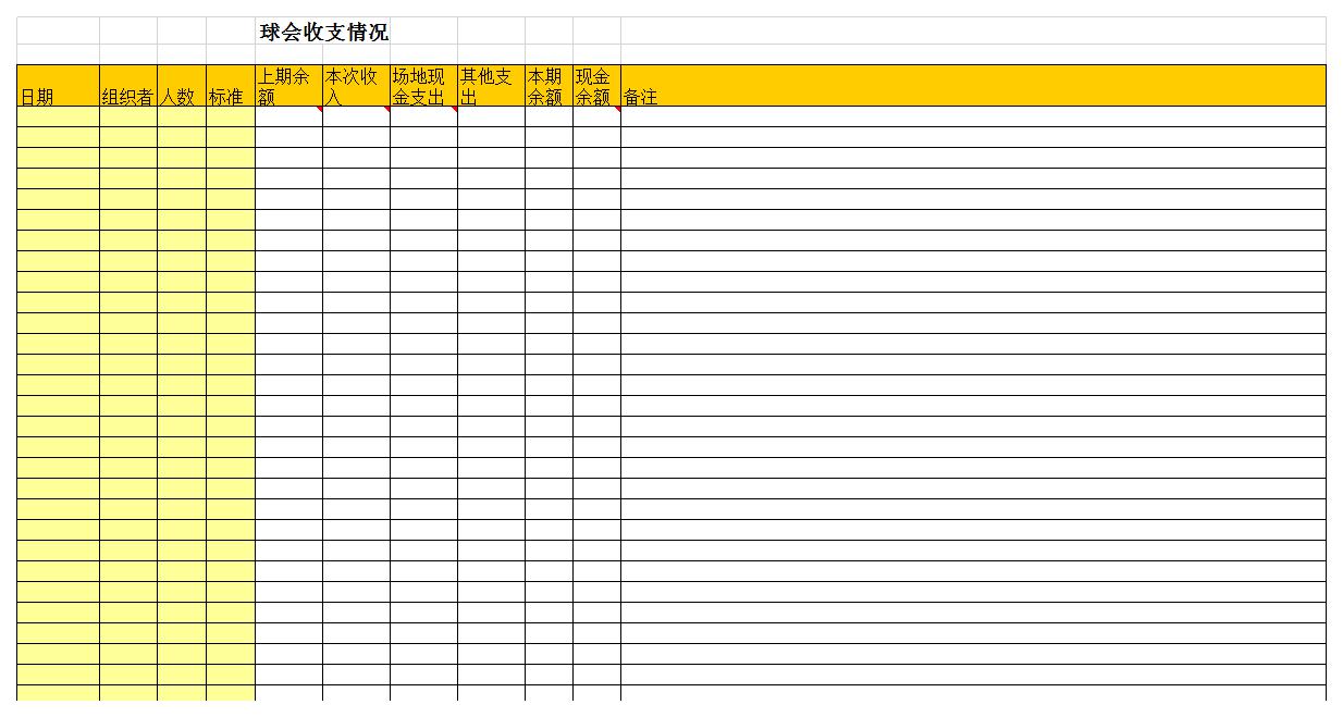 球会收支情况excel模板