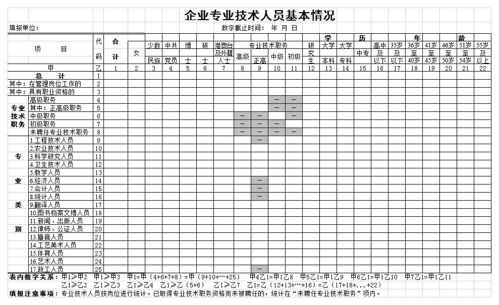 企业专业技术人员基本情况表excel模板