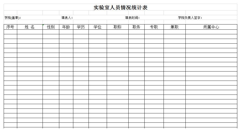 实验室人员情况统计表excel模板