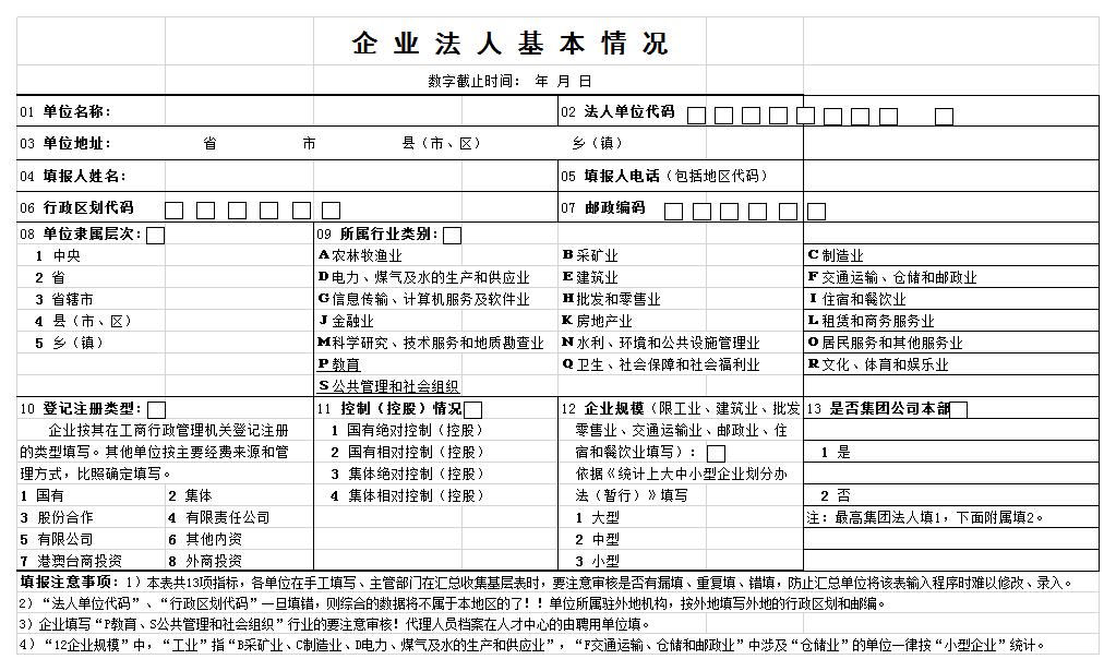 企业法人基本情况表excel模板