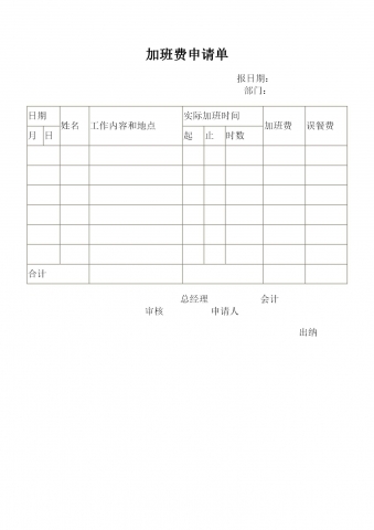 加班费申请单Word模板