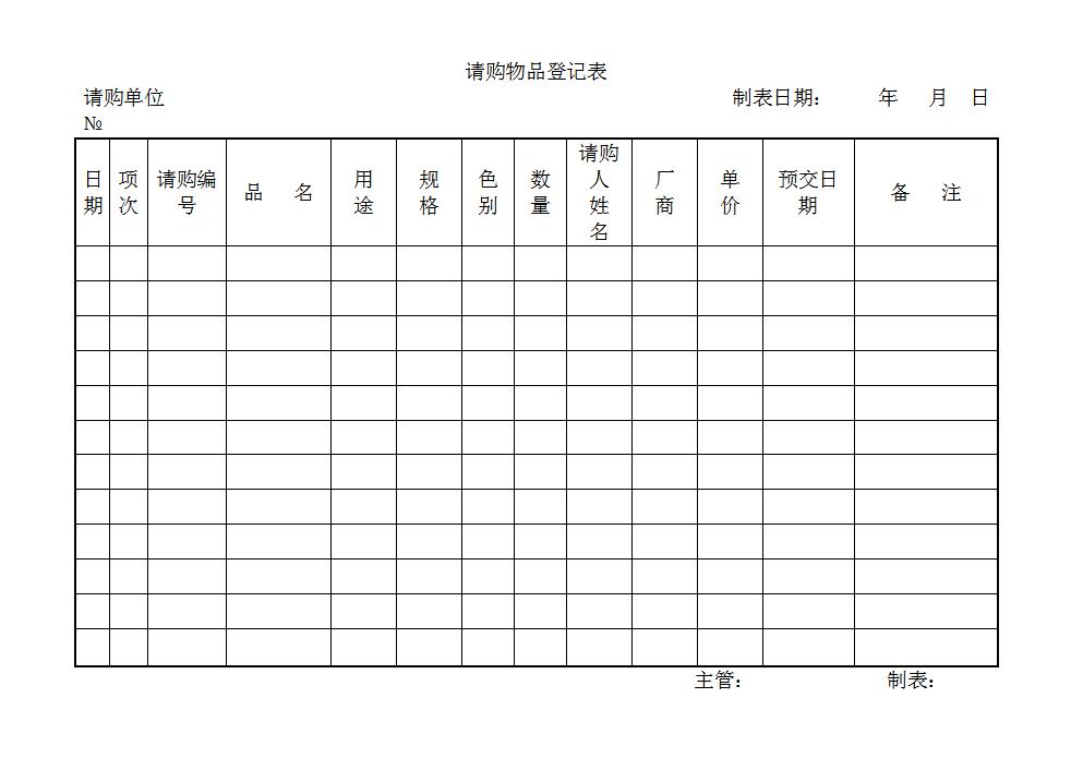 请购物品登记表Word模板