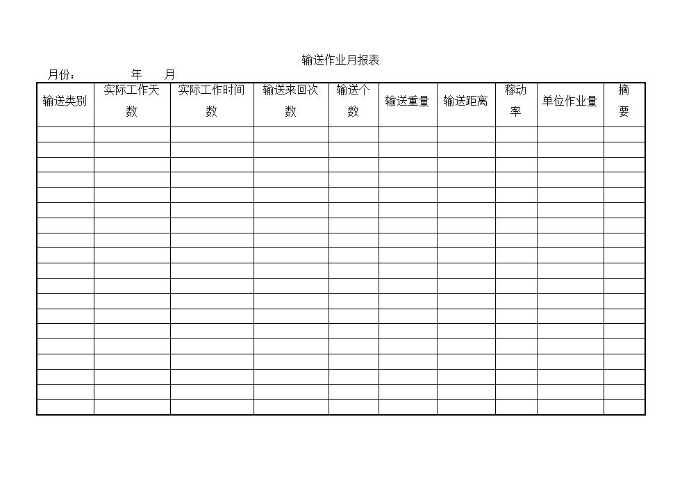 输送作业月报表Word模板