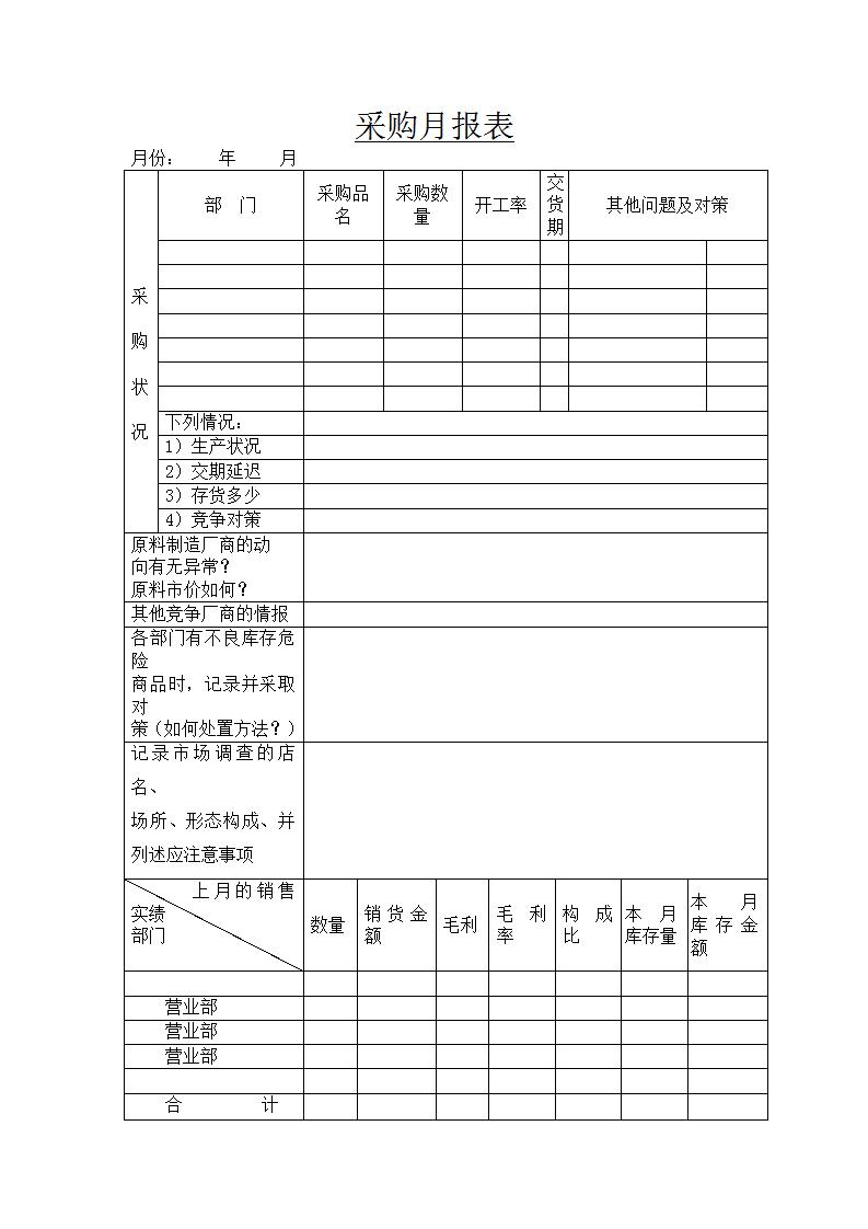 采购月报表word模板