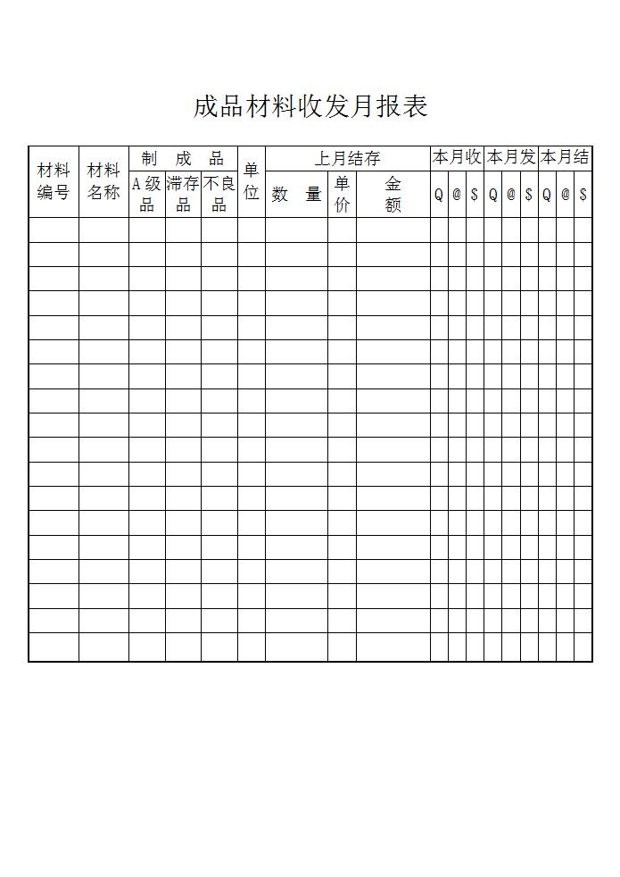 成品材料收发月报表Word模板