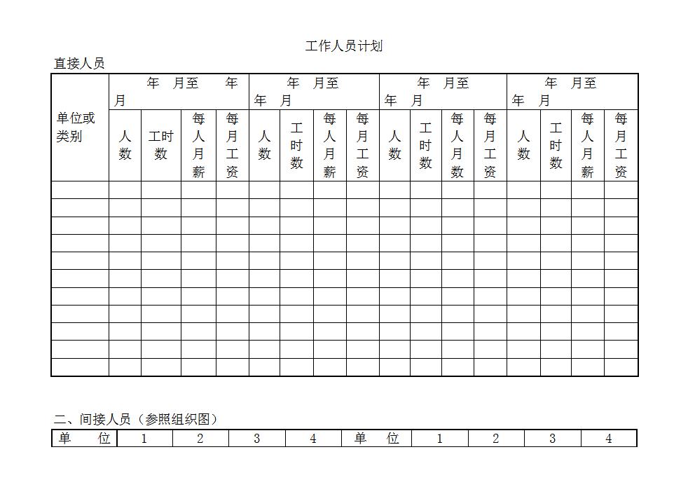 工作人员计划表word模板