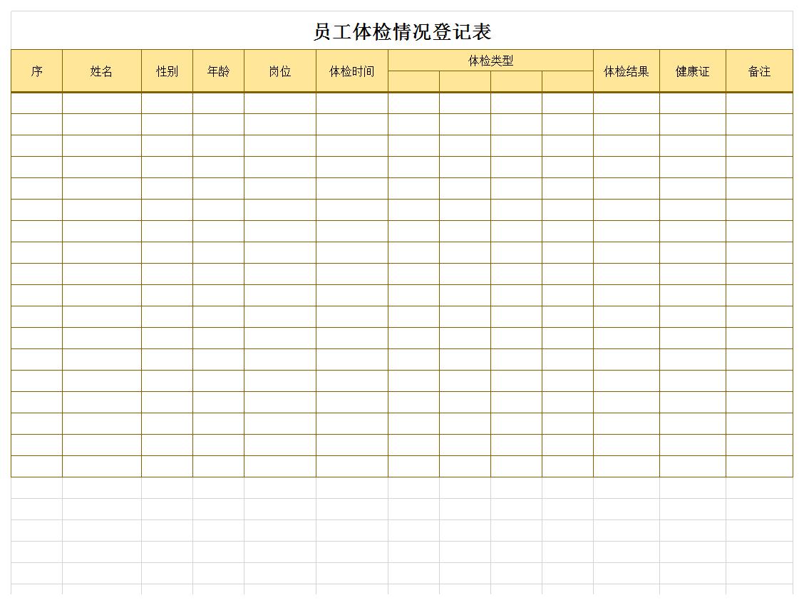 员工体检情况登记表excel模板