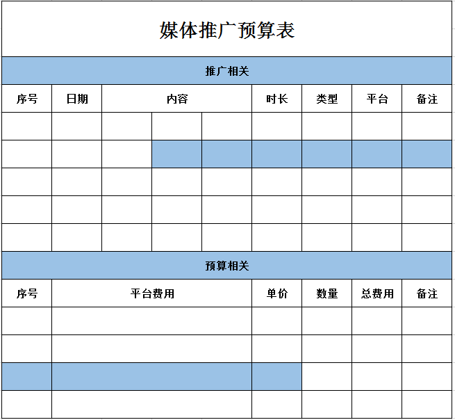 媒体推广预算表excel模板