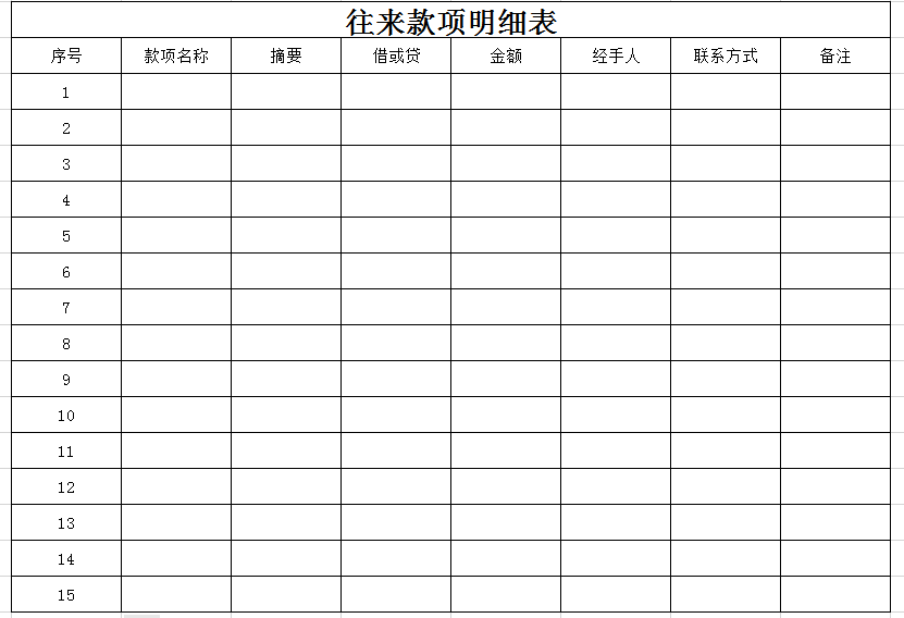 往来款项明细表excel模板