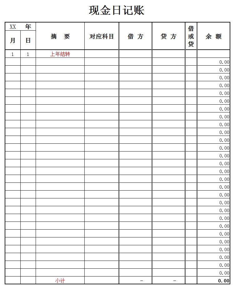 现金日记账表   excel模板