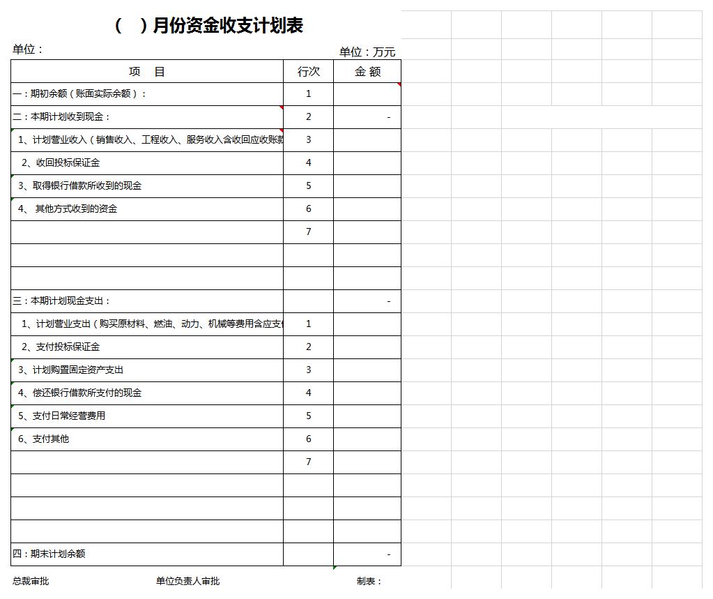 资金收支计划表excel模板