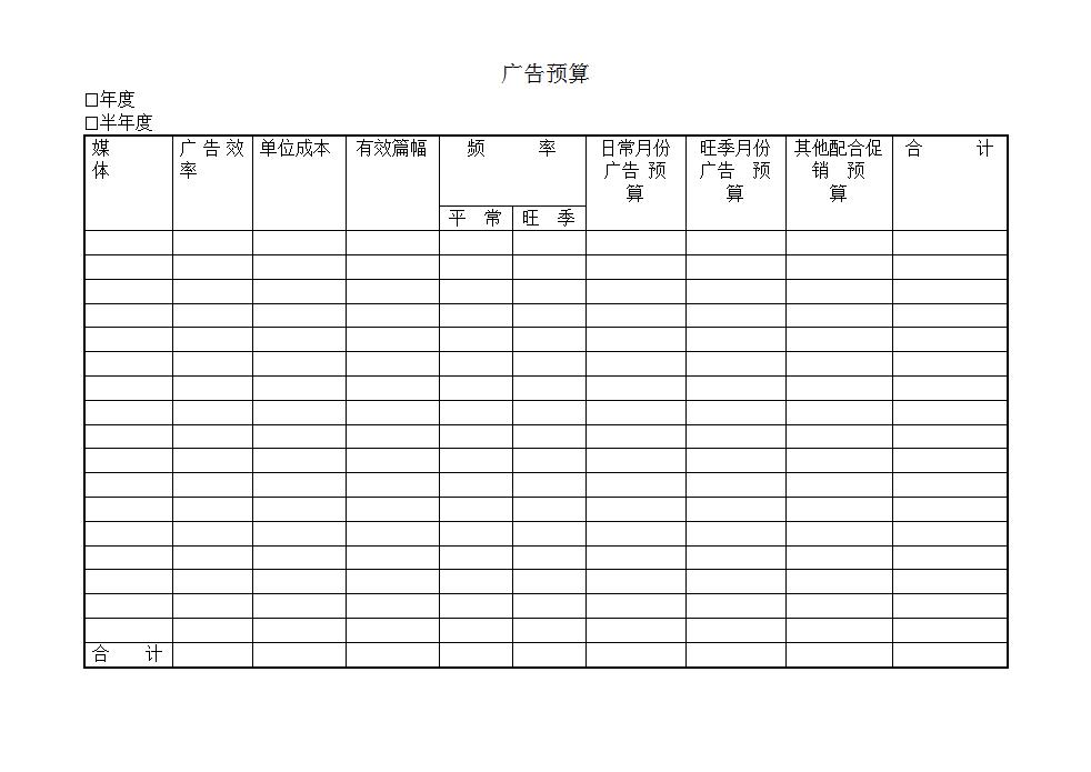 广告预算表Word模板