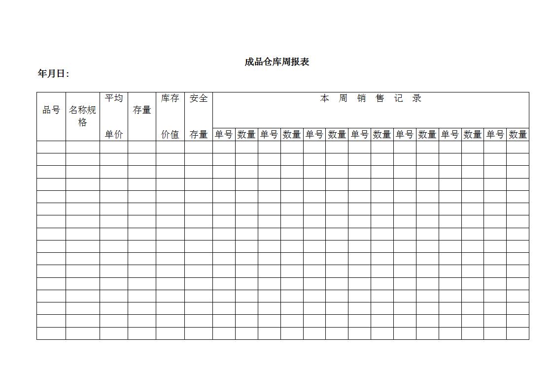 成品仓库周报表Word模板