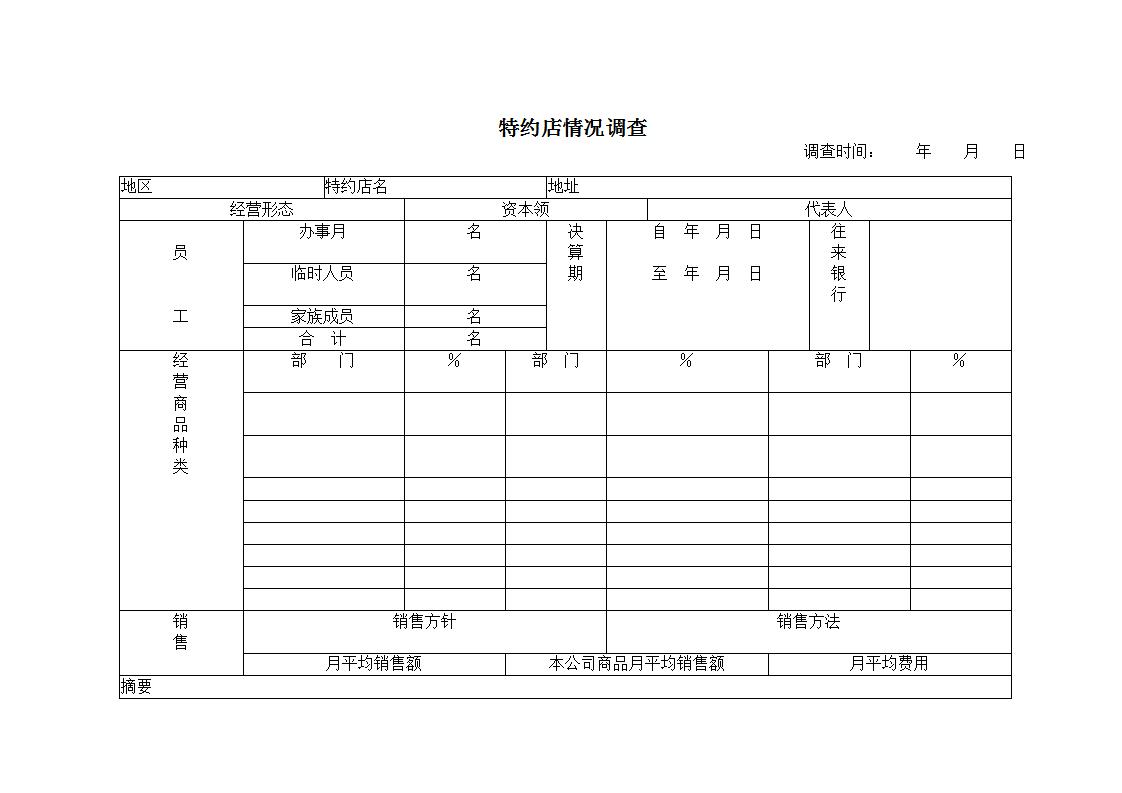 特约店情况调查表Word模板