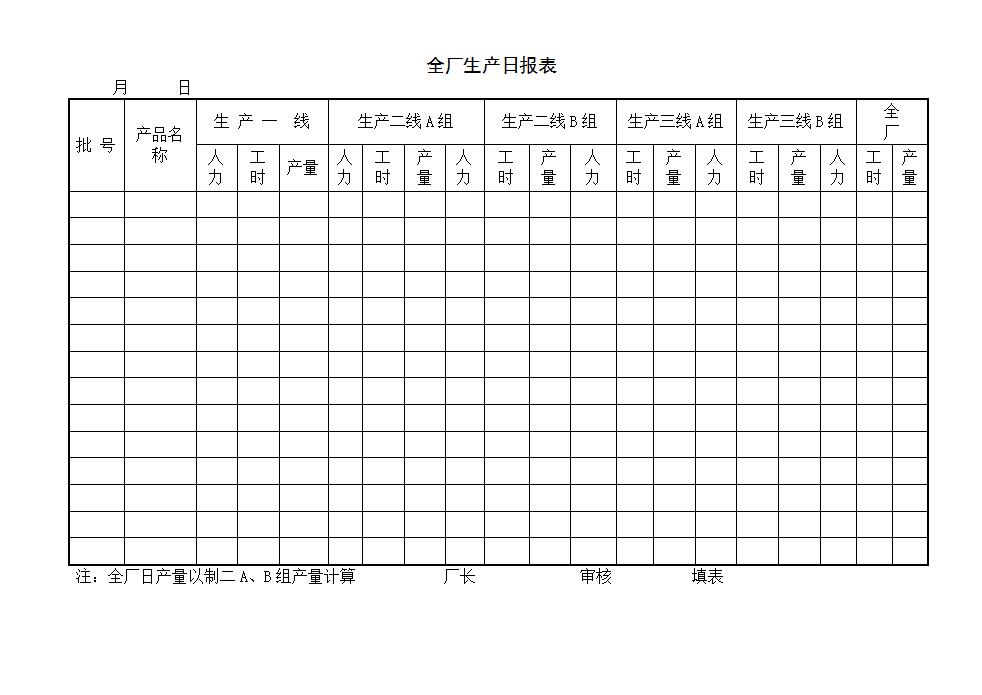 全厂生产日报表Word模板