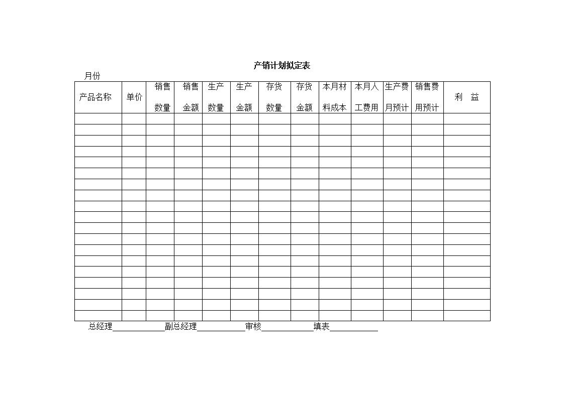 产销计划拟定表word模板