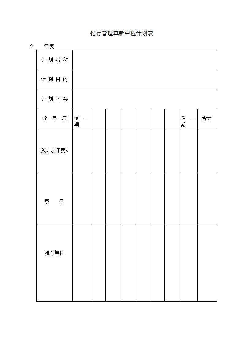 推行管理革新中程计划表Word模板