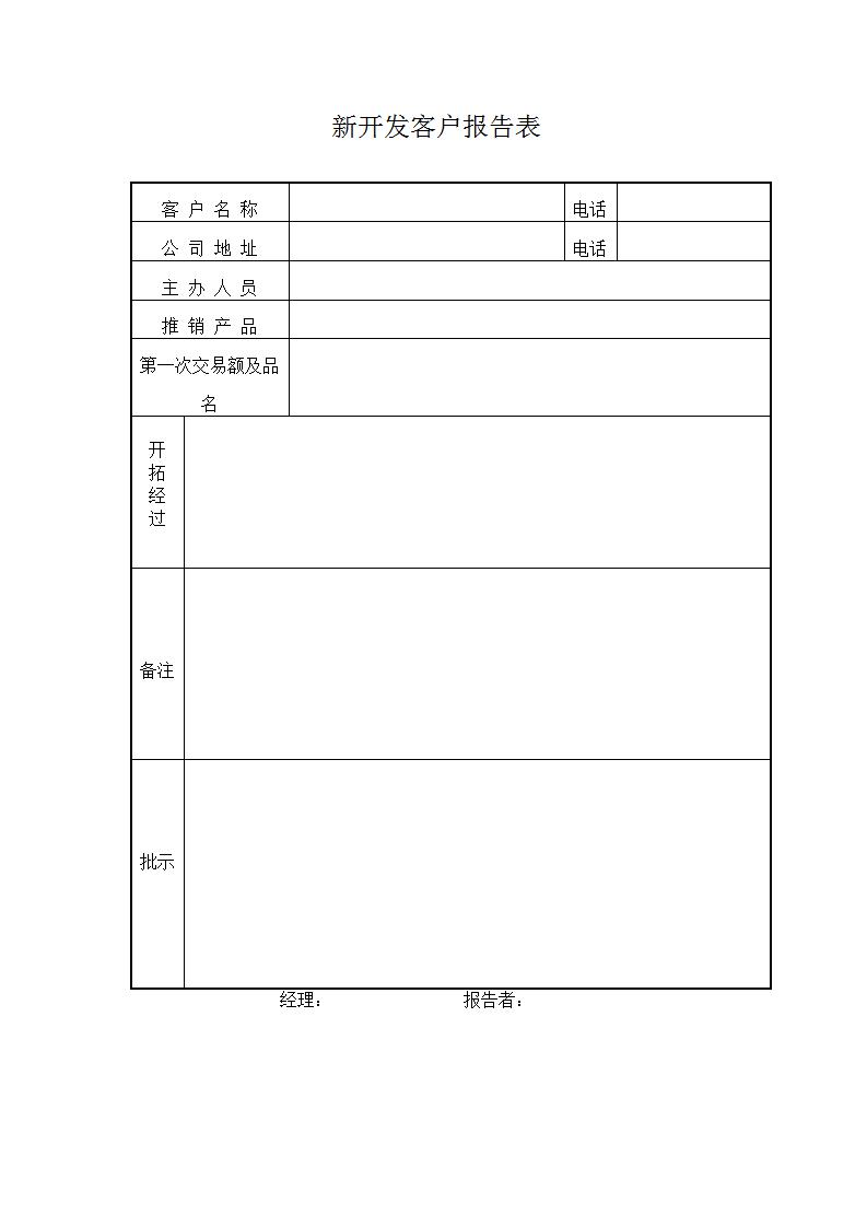 新开发客户报告表Word模板