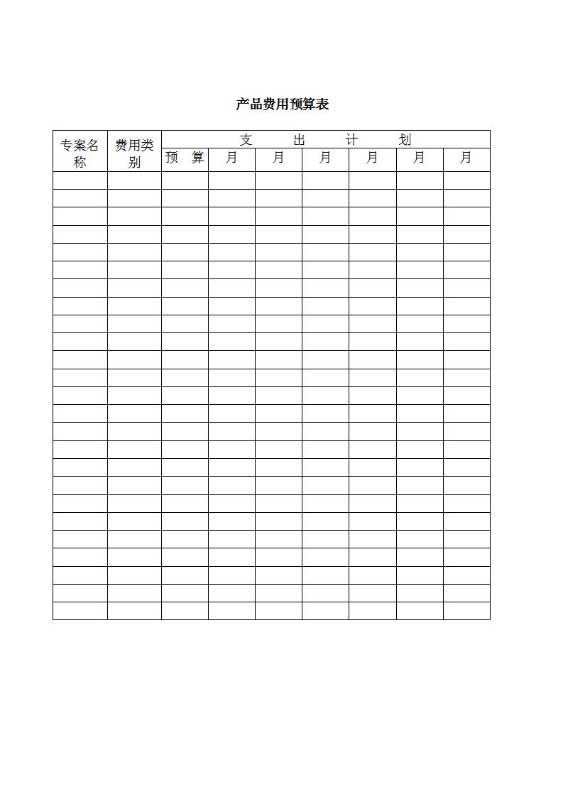 产品费用预算表Word模板