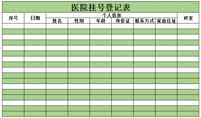 医院挂号登记表excel模板