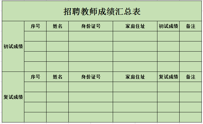 招聘教师成绩汇总表excel模板