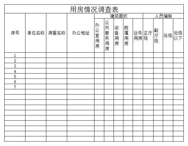 用房情况调查表excel模板