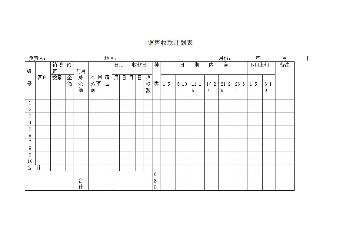 销售收款计划表Word模板