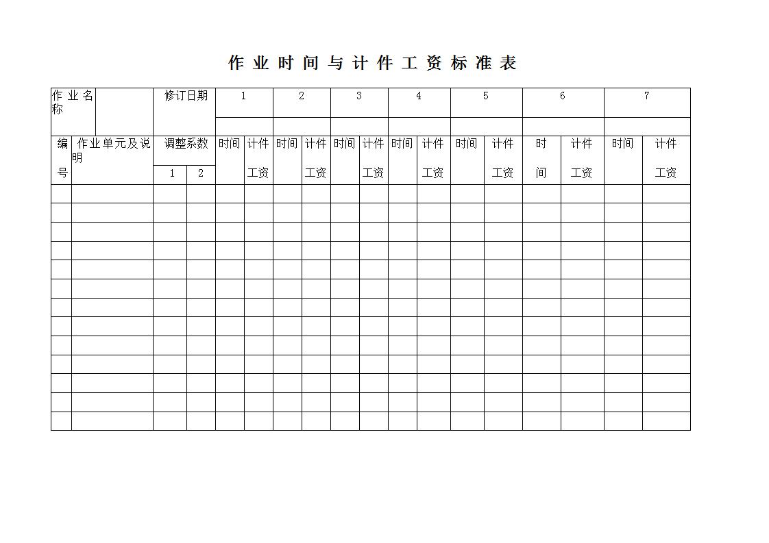 作业时间与计件工资标准表word模板