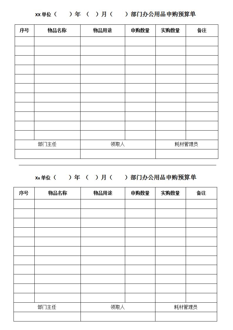办公用品申购预算单Word模板