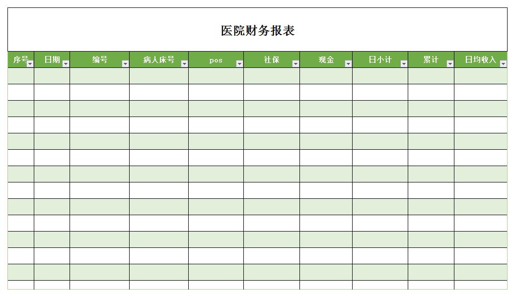 医院财务报表excel模板