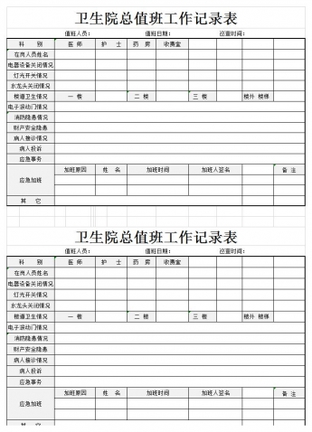 卫生院值班工作记录表excel模板
