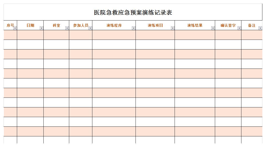 医院急救应急预案演练记录表excel模板