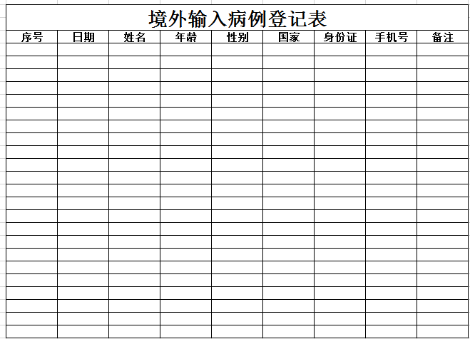 境外输入病例登记表excel模板