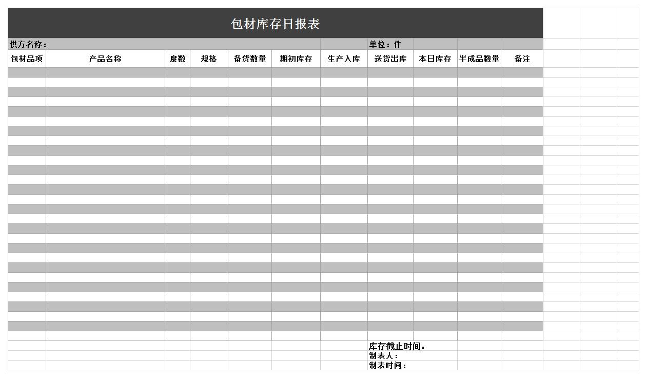 包材库存日报表excel模板