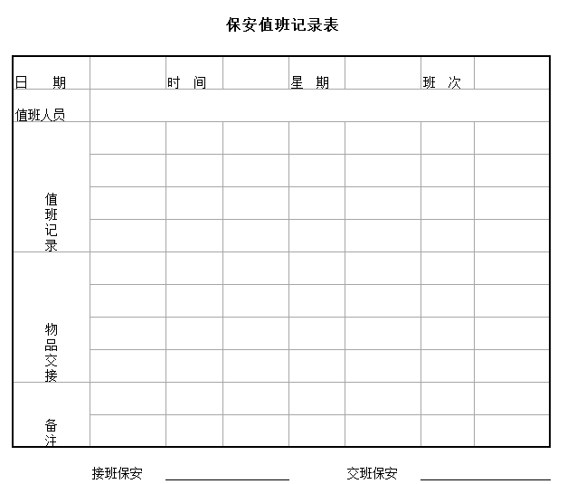 保安值班记录表excel模板