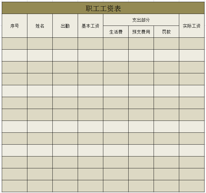 职工工资表excel模板