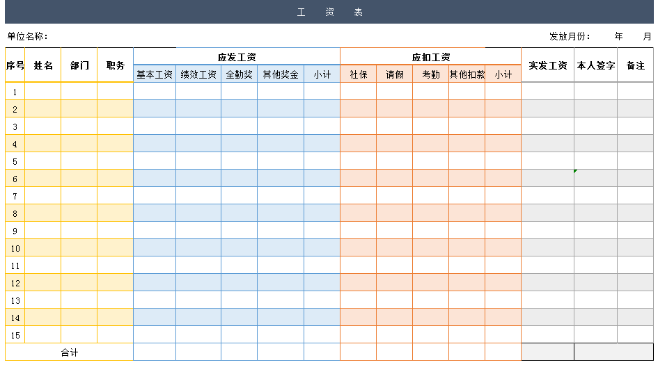 企业员工工资表excel模板2