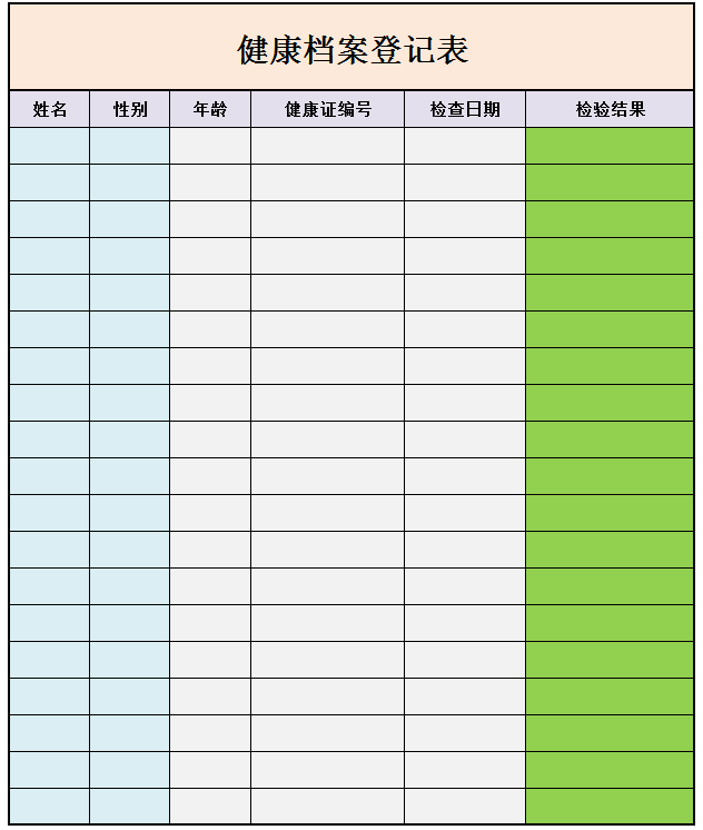 健康档案登记表excel模板