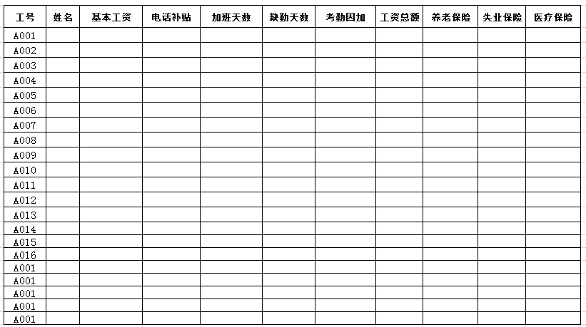 员工工资明细表excel模板