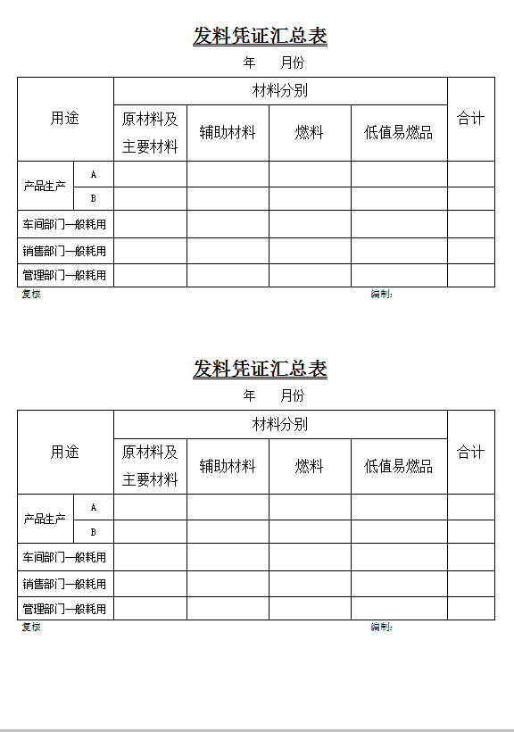 发料凭证汇总表Word模板