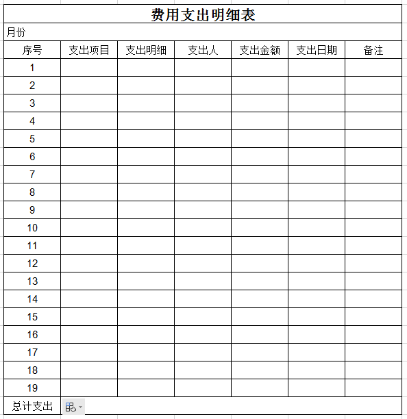 费用支出明细表excel模板