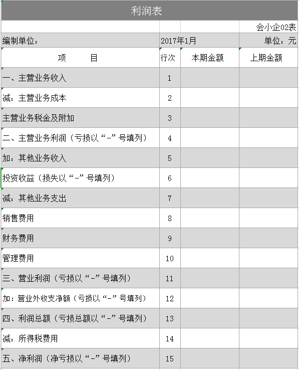 利润表excel模板